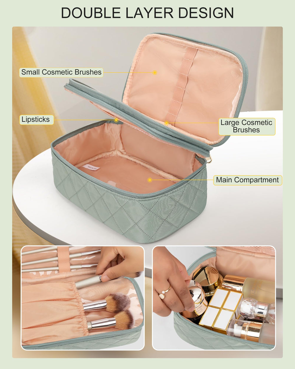 Relavel green makeup pouch suitable as travel essential.