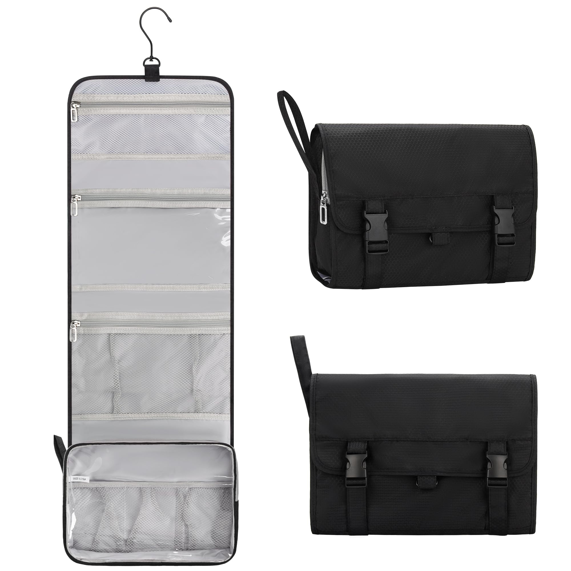 Relavel front view hanging toiletry bag showing organized exterior design and handle