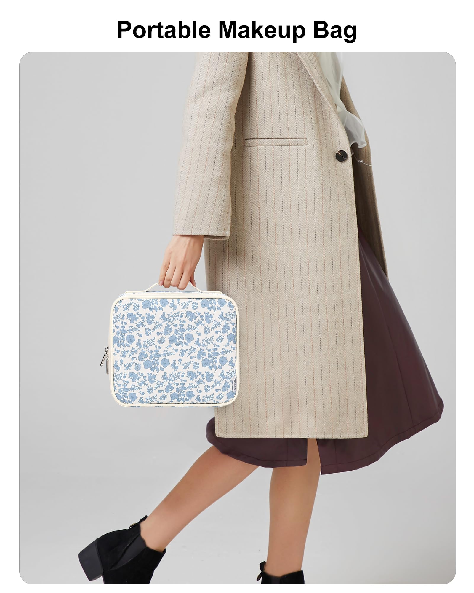 Relavel makeup case with 6 detachable partitions for flexible spacing