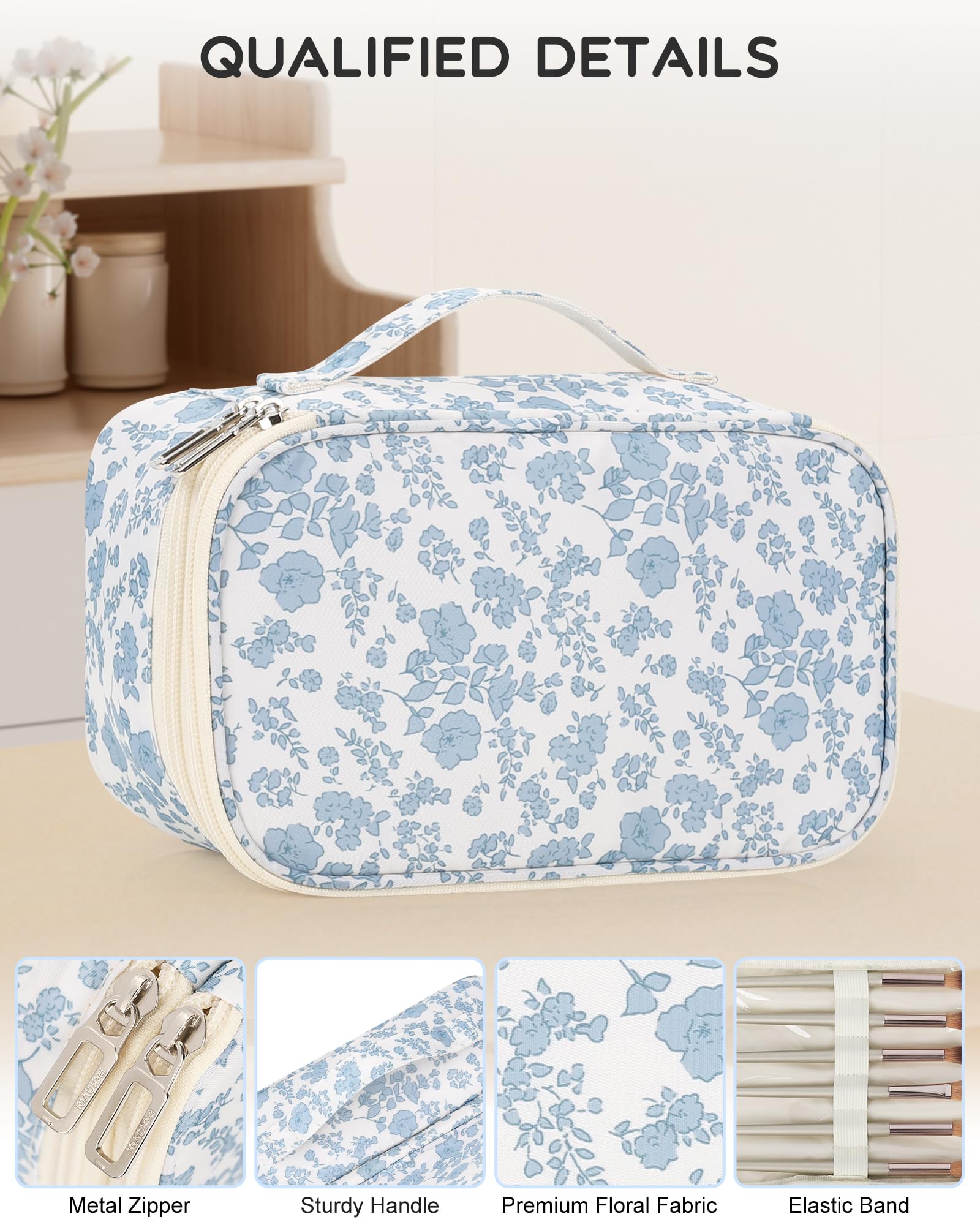 Relavel makeup bag elastic slots secure small items for easy access
