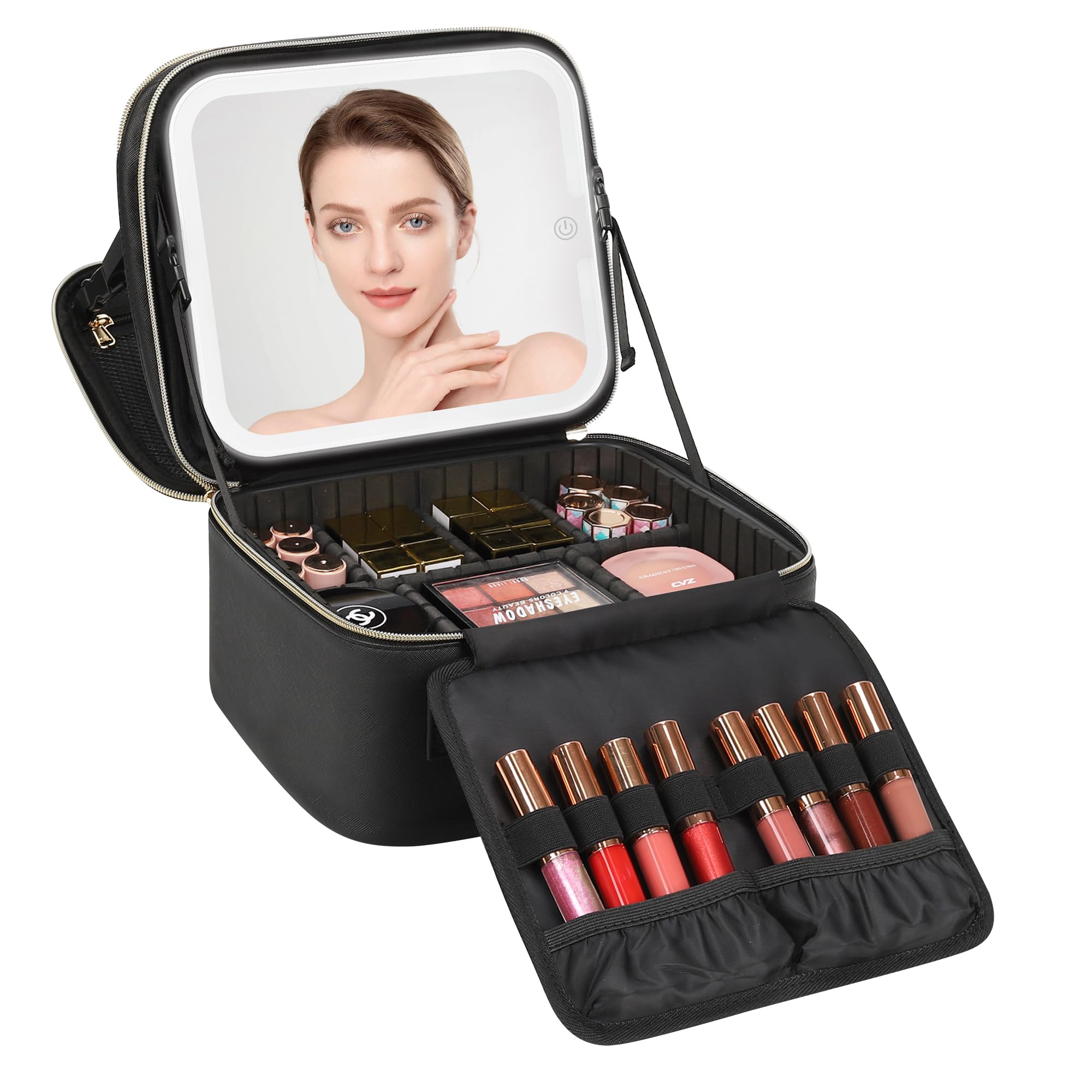 Relavel makeup bag with LED mirror, closed, portable travel companion with built-in lighting.