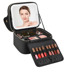 Relavel makeup bag with LED mirror, closed, portable travel companion with built-in lighting.