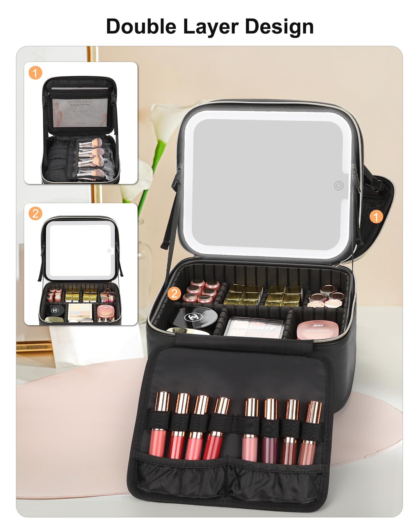 Relavel makeup bag PU leather surface, durable and water-resistant.