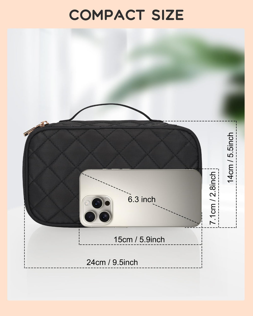 Relavel two-layer makeup bag opened to reveal organized compartments.