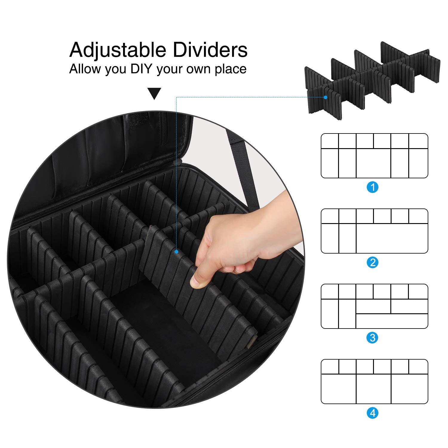 Relavel makeup case with 12 brush slots and protective cover for neat brushes.