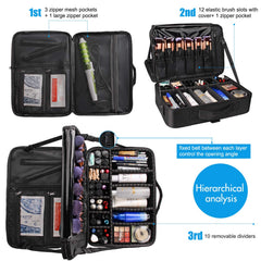 Relavel makeup case mesh pockets organize tools and makeup items.