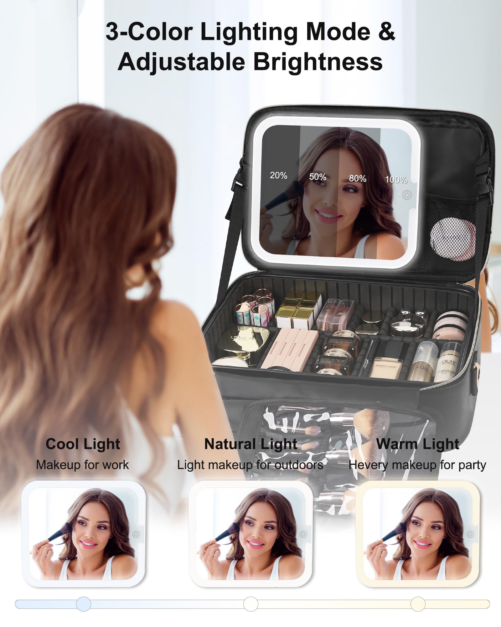 Relavel lighted mirror offers three-color modes for accurate complexion checks.