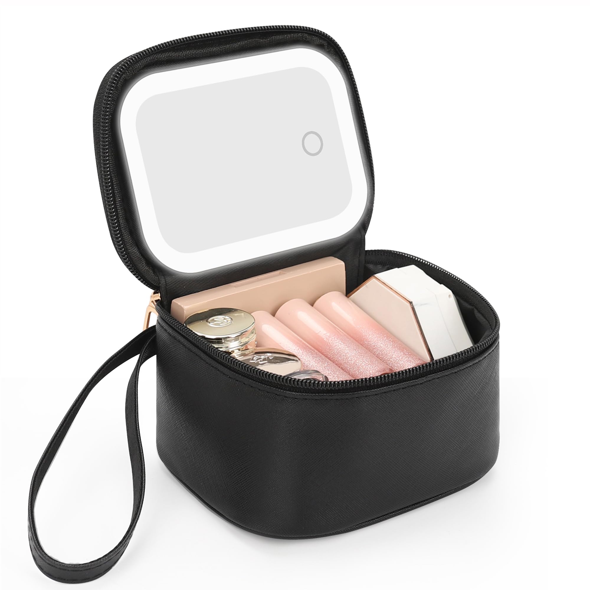 Relavel mini makeup bag with LED mirror, front view for on-the-go touch-ups.