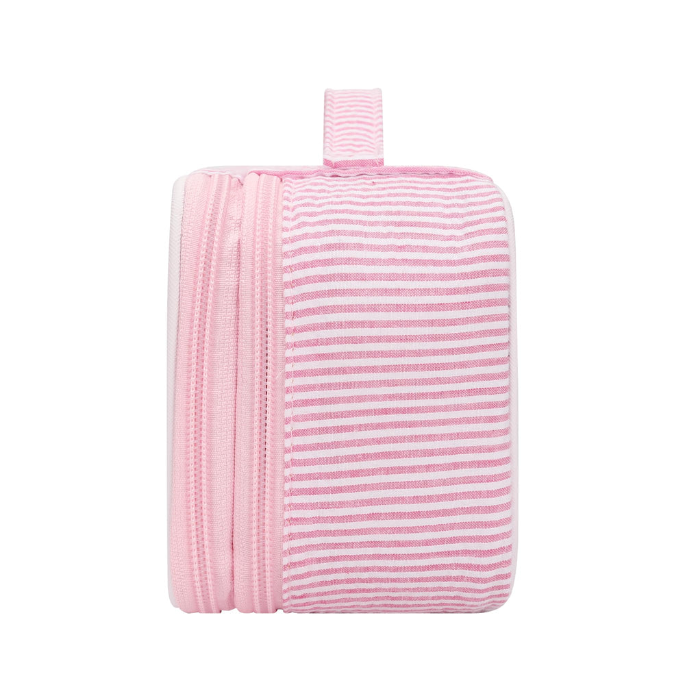 Relavel pink strip makeup bag gift-ready packaging ideal as a thoughtful present