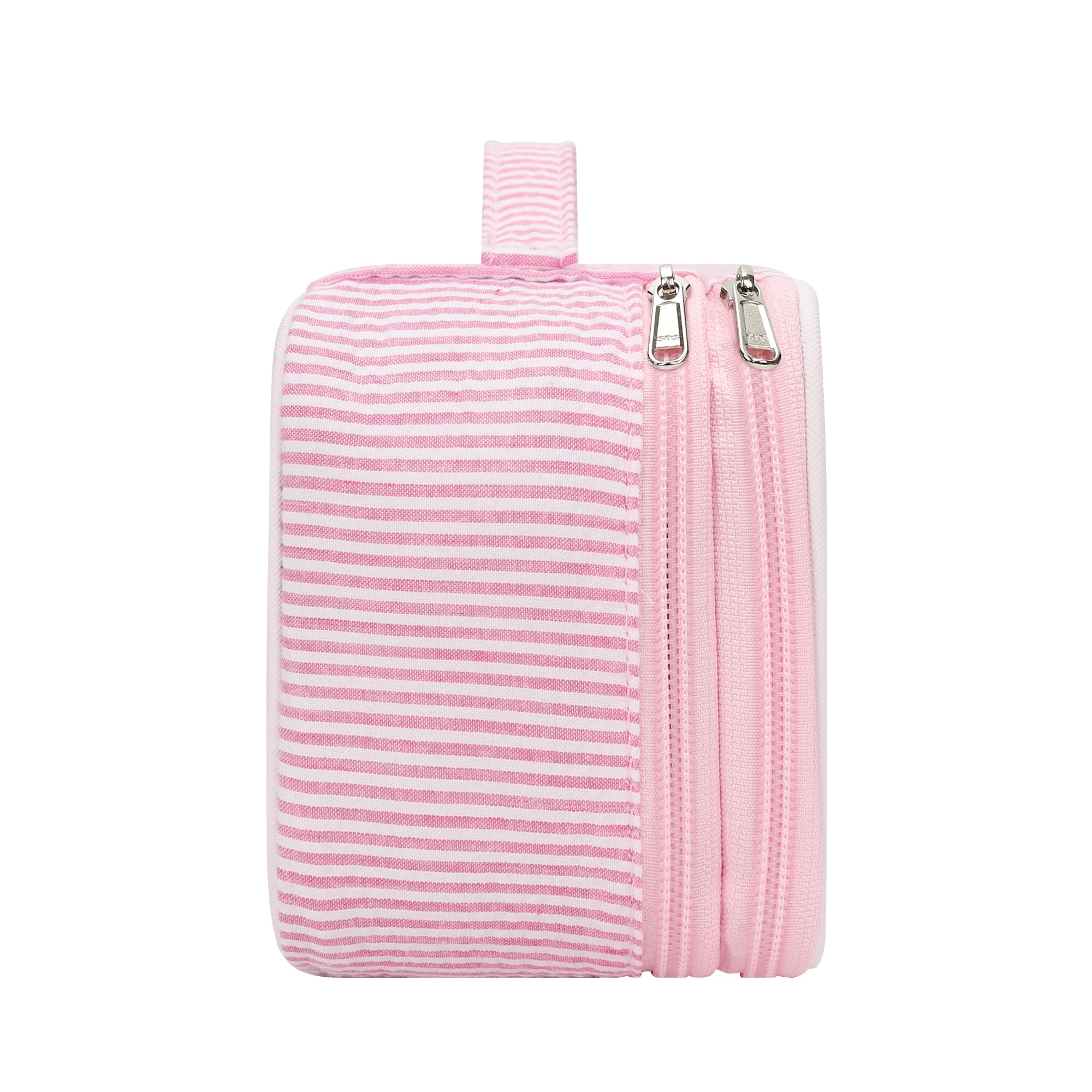 Relavel pink strip makeup bag ample internal space for skincare items