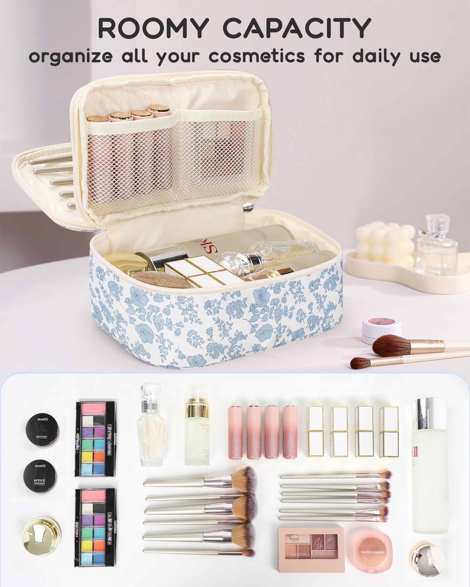 Relavel portable travel makeup pouch fits in carry-on luggage