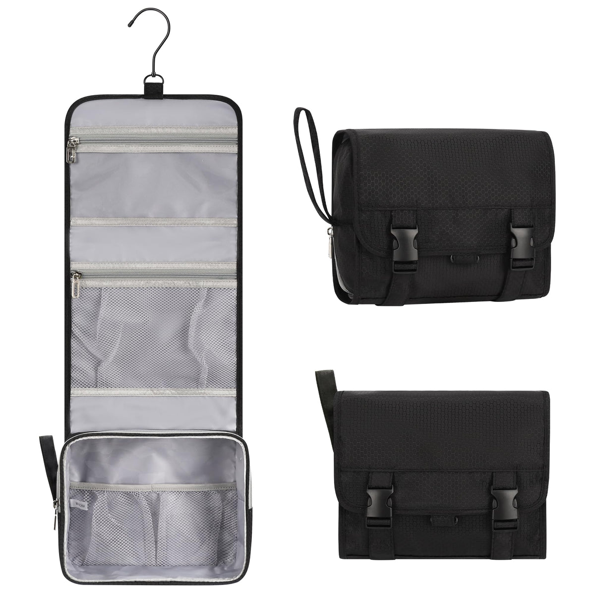 Relavel small hanging toiletry bag folded compact for easy travel storage.