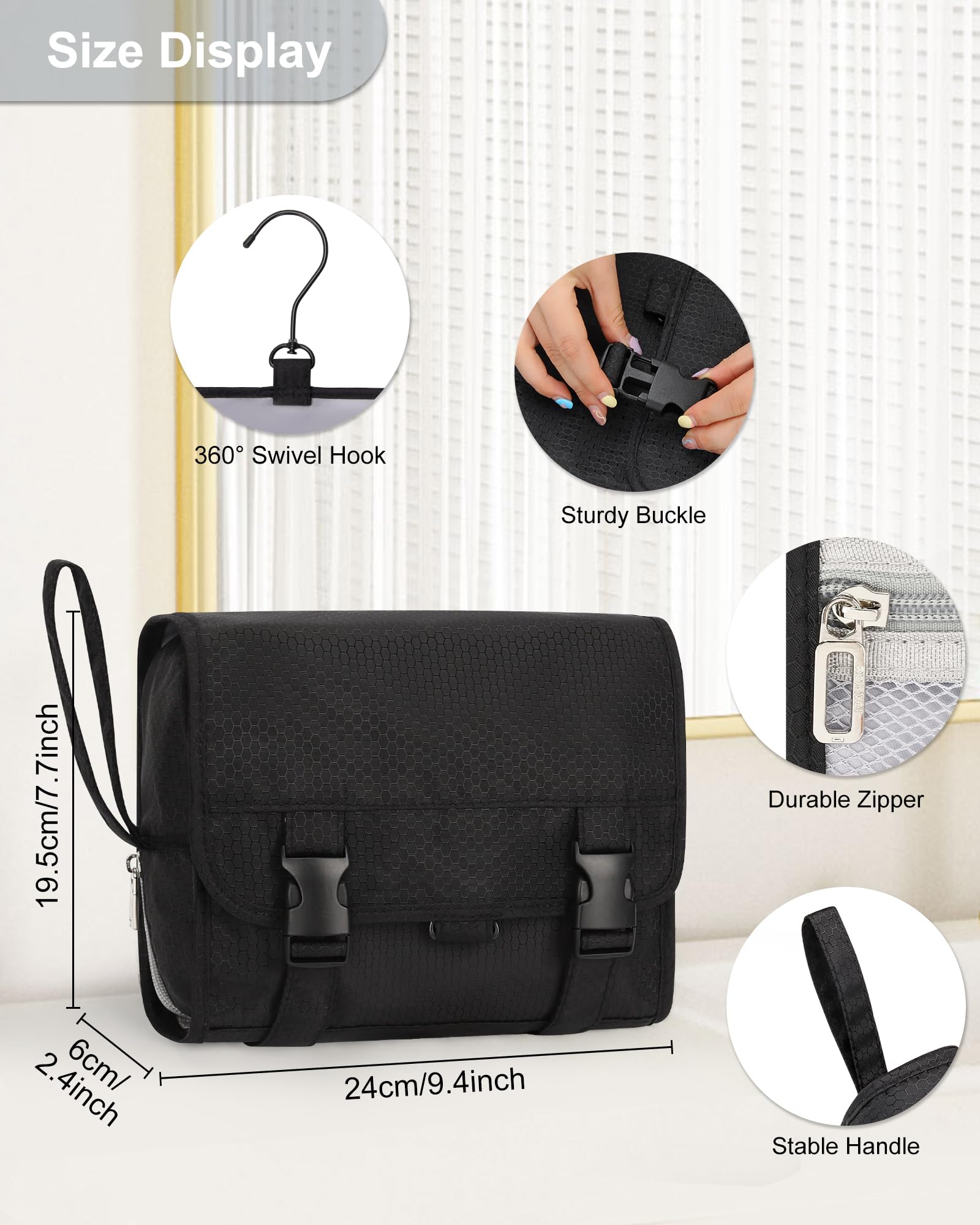 Relavel small hanging toiletry bag open main compartment keeps cosmetics organized on the go.