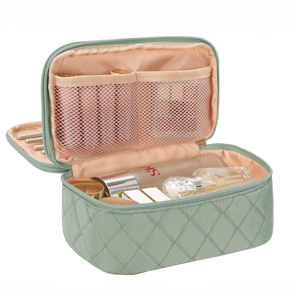 Relavel small makeup bag in green, travel-friendly size for cosmetics.