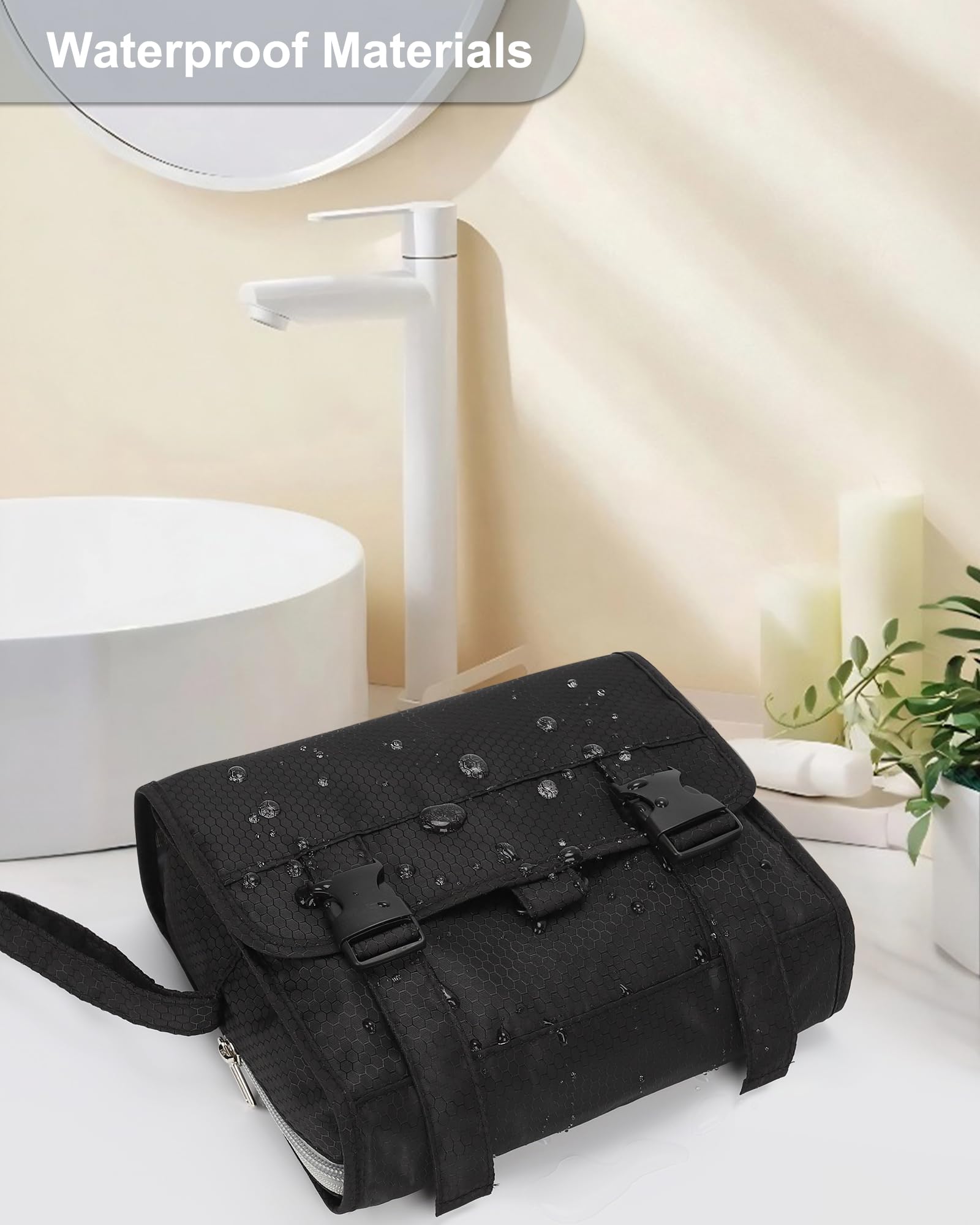 Relavel toiletry bag with water-resistant material protects essentials from splashes.