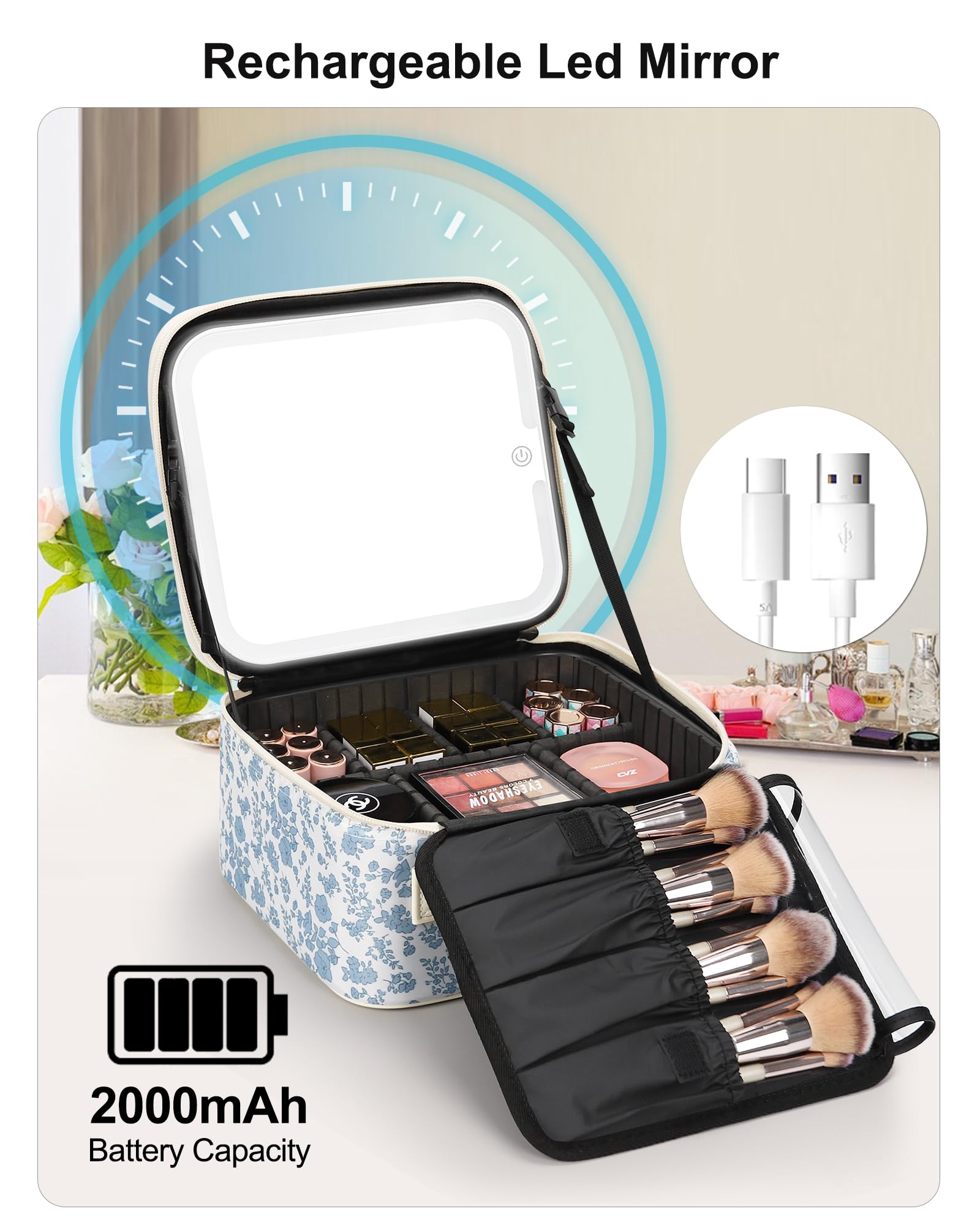 Relavel travel case with 3-color lighting modes for accurate makeup tone