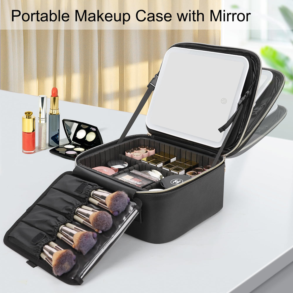 Relavel travel makeup bag with LED mirror closed for secure, compact carry