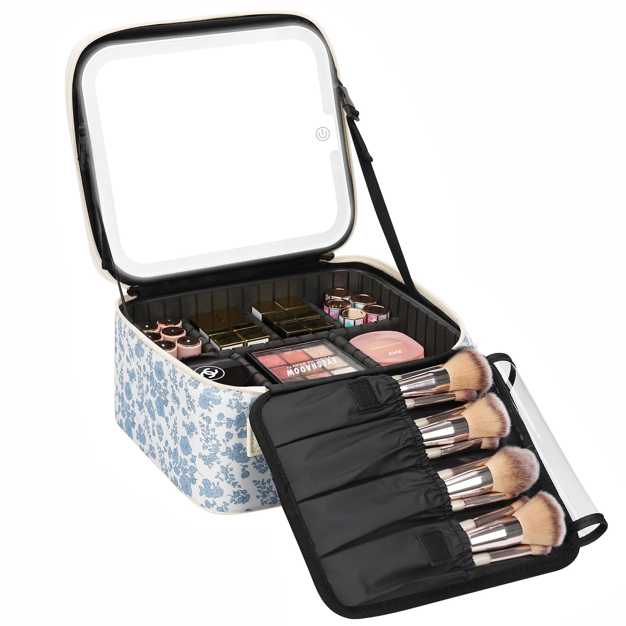 Relavel travel makeup bag with LED mirror, bright lighting for on-the-go makeup