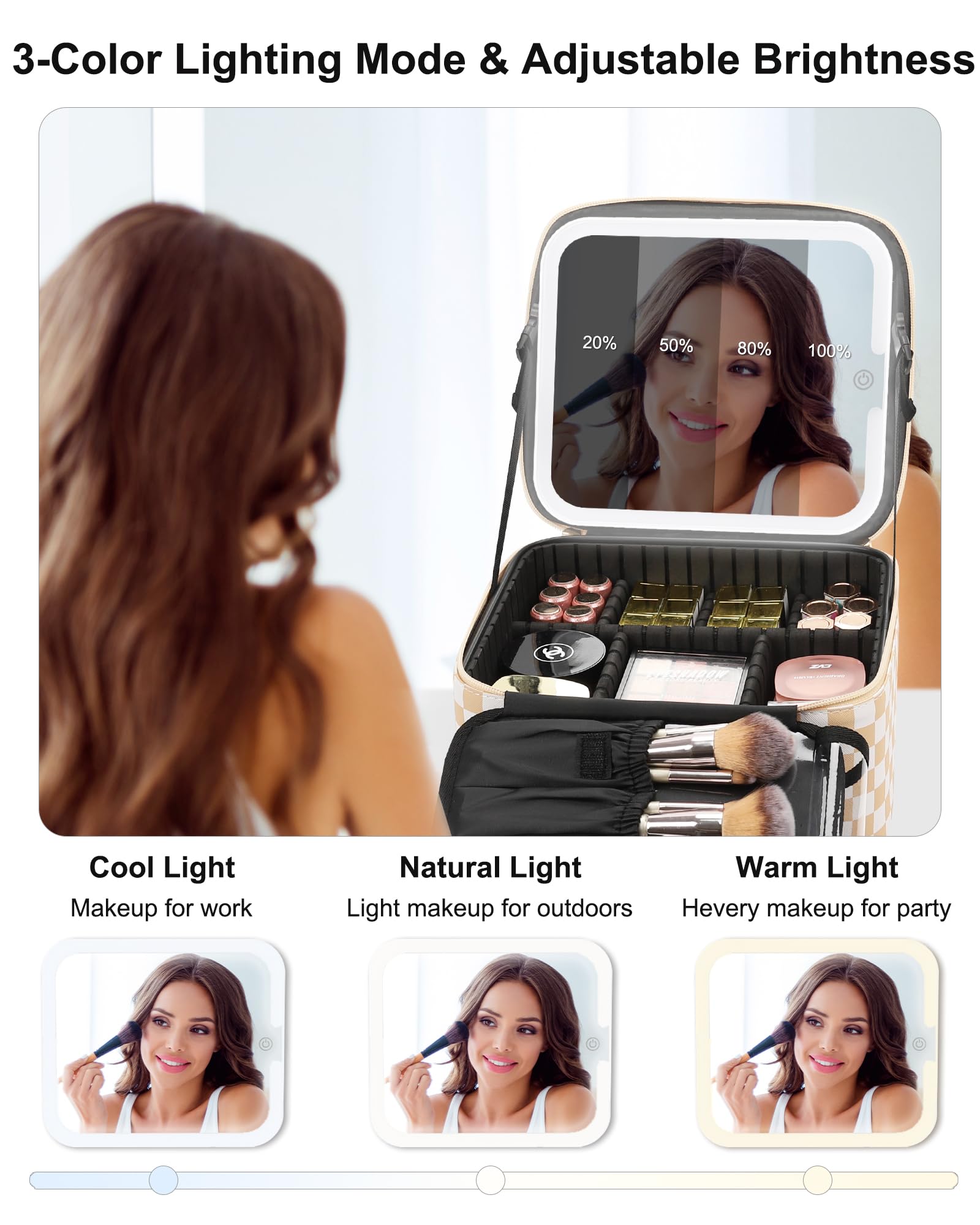 Relavel light modes offer cool, natural, and warm lighting for flattering makeup.