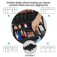 Relavel adjustable dividers enable customizable storage for different beauty setups.