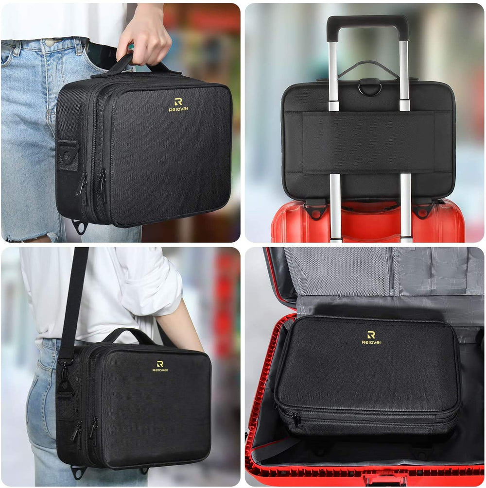 Relavel first-layer pockets organize small items for quick access.