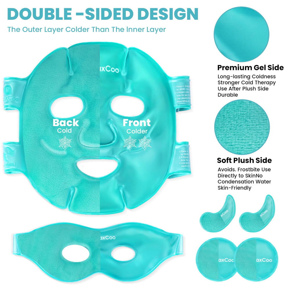 RelaxCoo ice face mask worn on face for hands-free relief