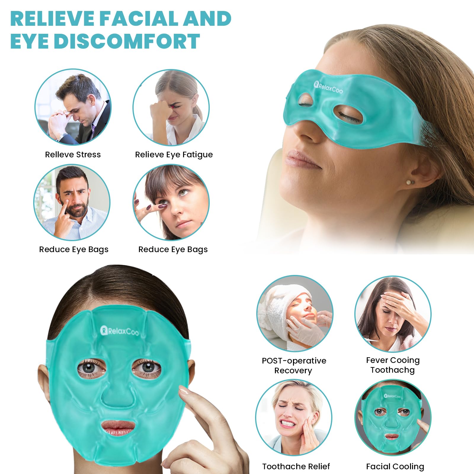 RelaxCoo ice face mask soft plush side in contact with skin