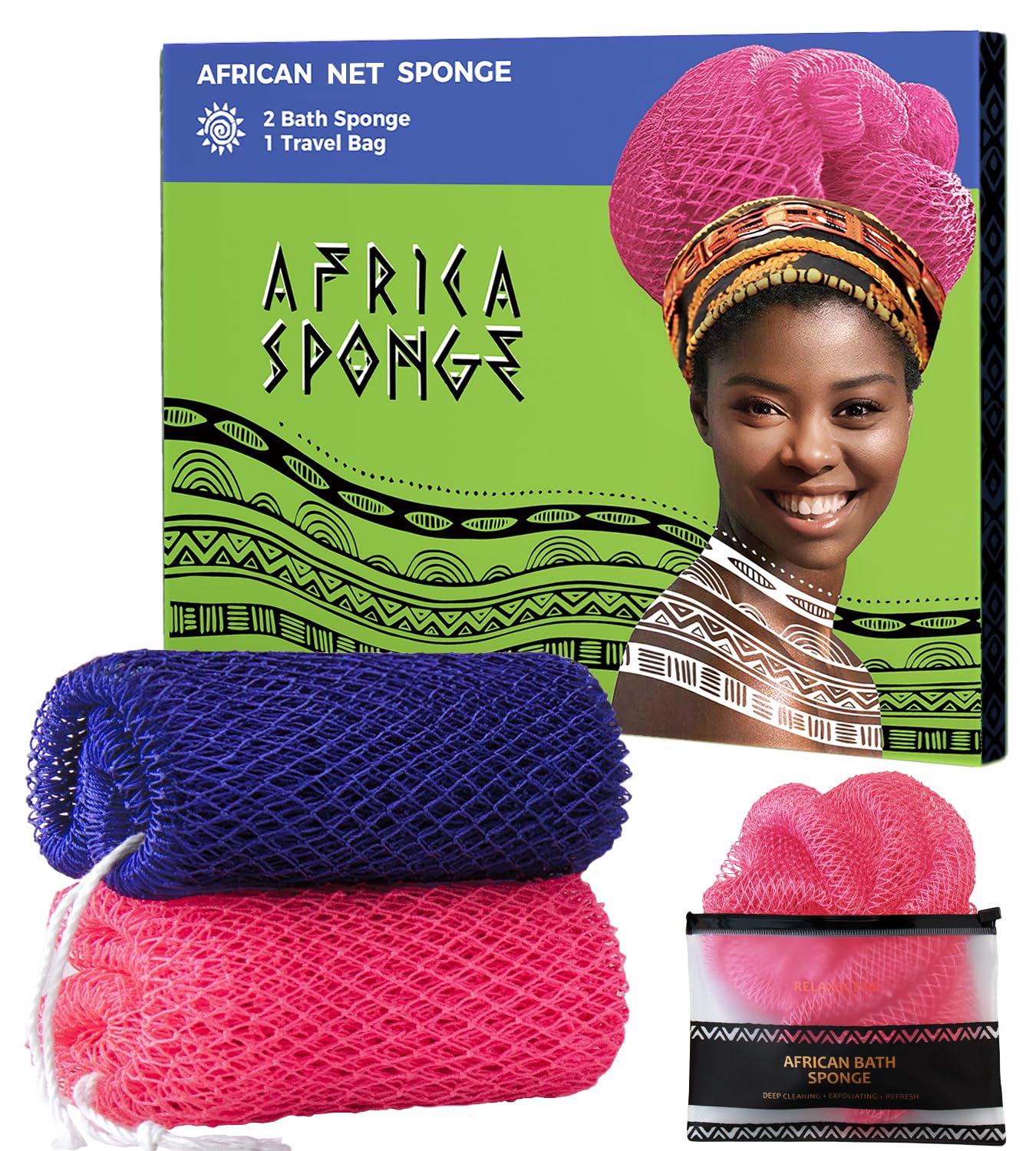 RelaxScene esponja africana auténtica, pack de 2, exfoliación suave para la ducha