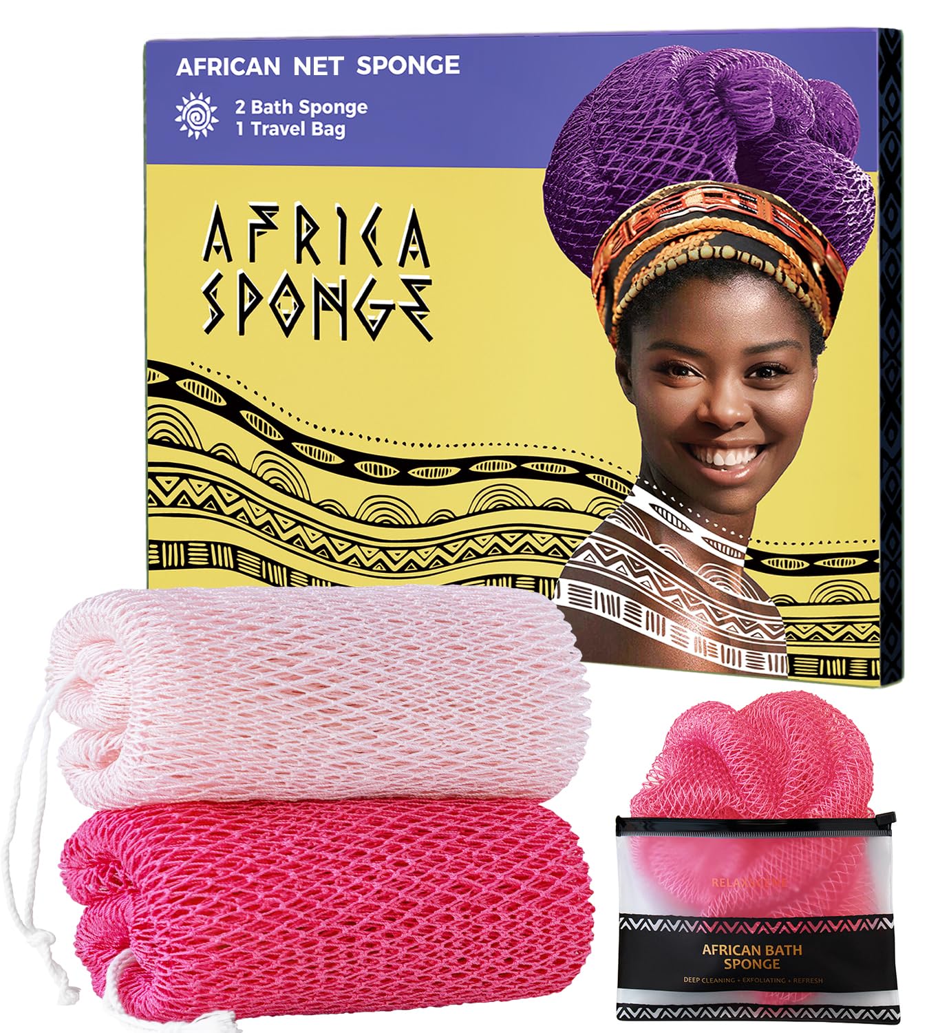 RelaxScene esponja africana de red auténtica de dos piezas para exfoliar la piel