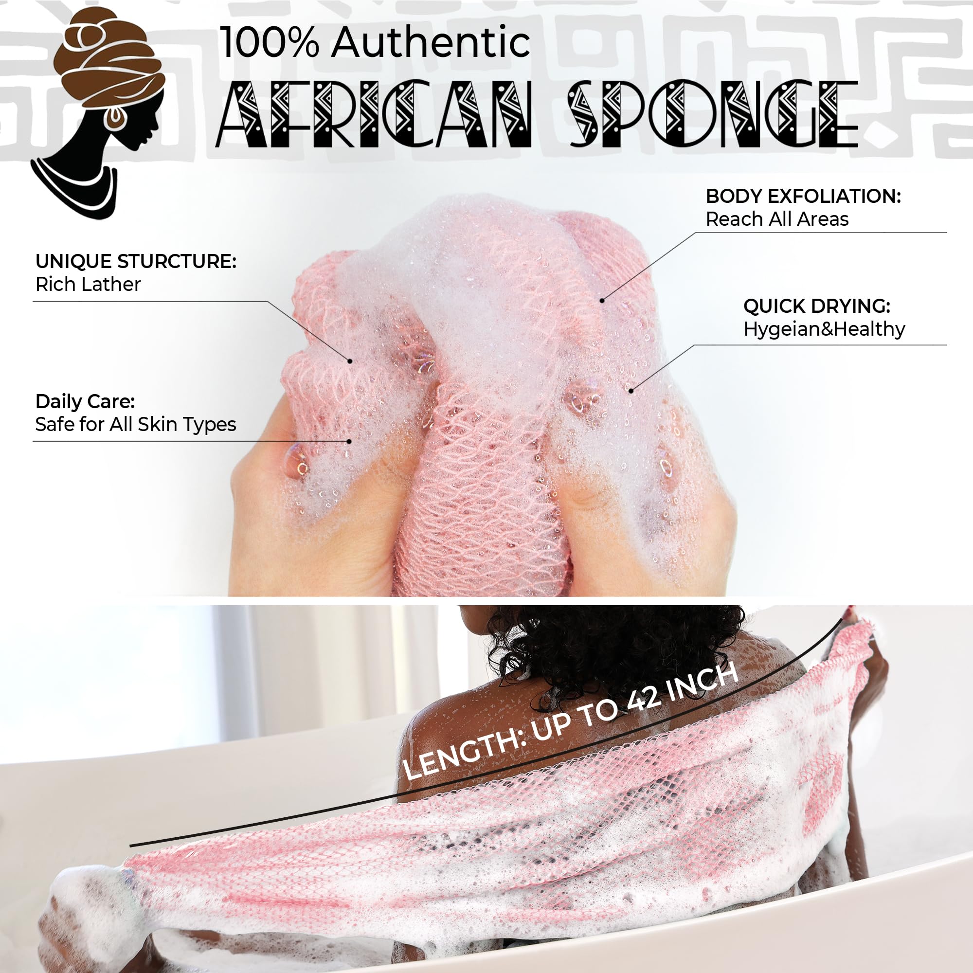 RelaxScene esponja de red africana rosa bebé, ideal para duchas suaves.