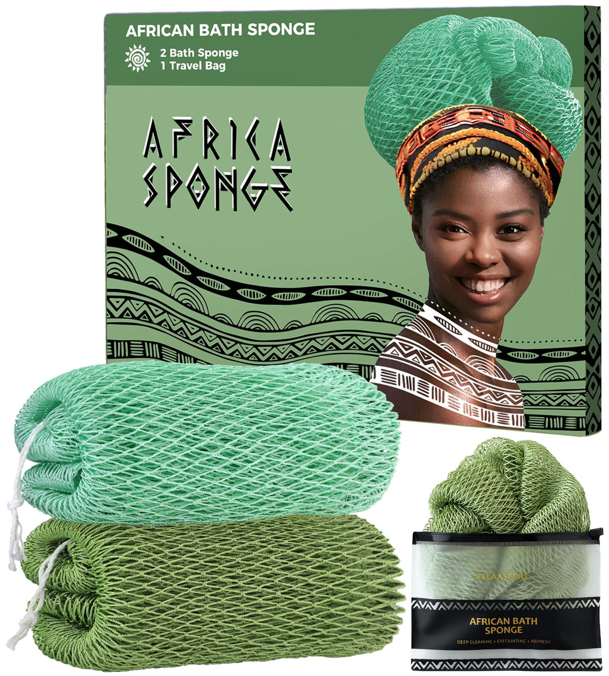 RelaxScene esponja de red africana auténtica para exfoliar suavemente la piel.