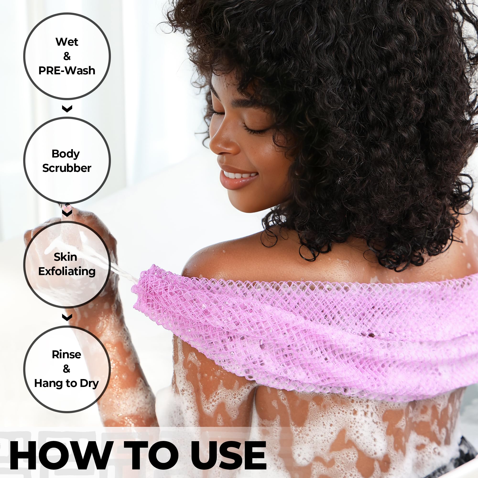 RelaxScene esponja con cuerda de agarre para limpiar la espalda con facilidad.