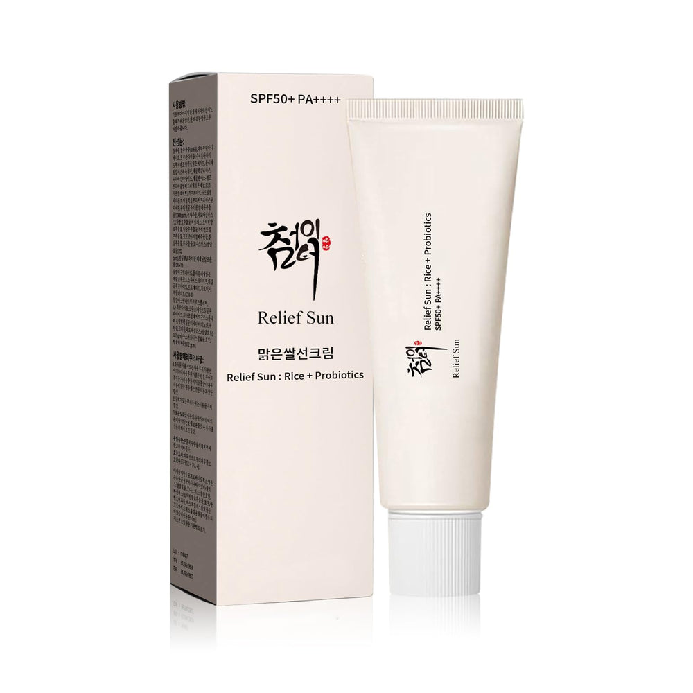 Relief Sun bottle with SPF50+ offers everyday sun protection for all skin types.