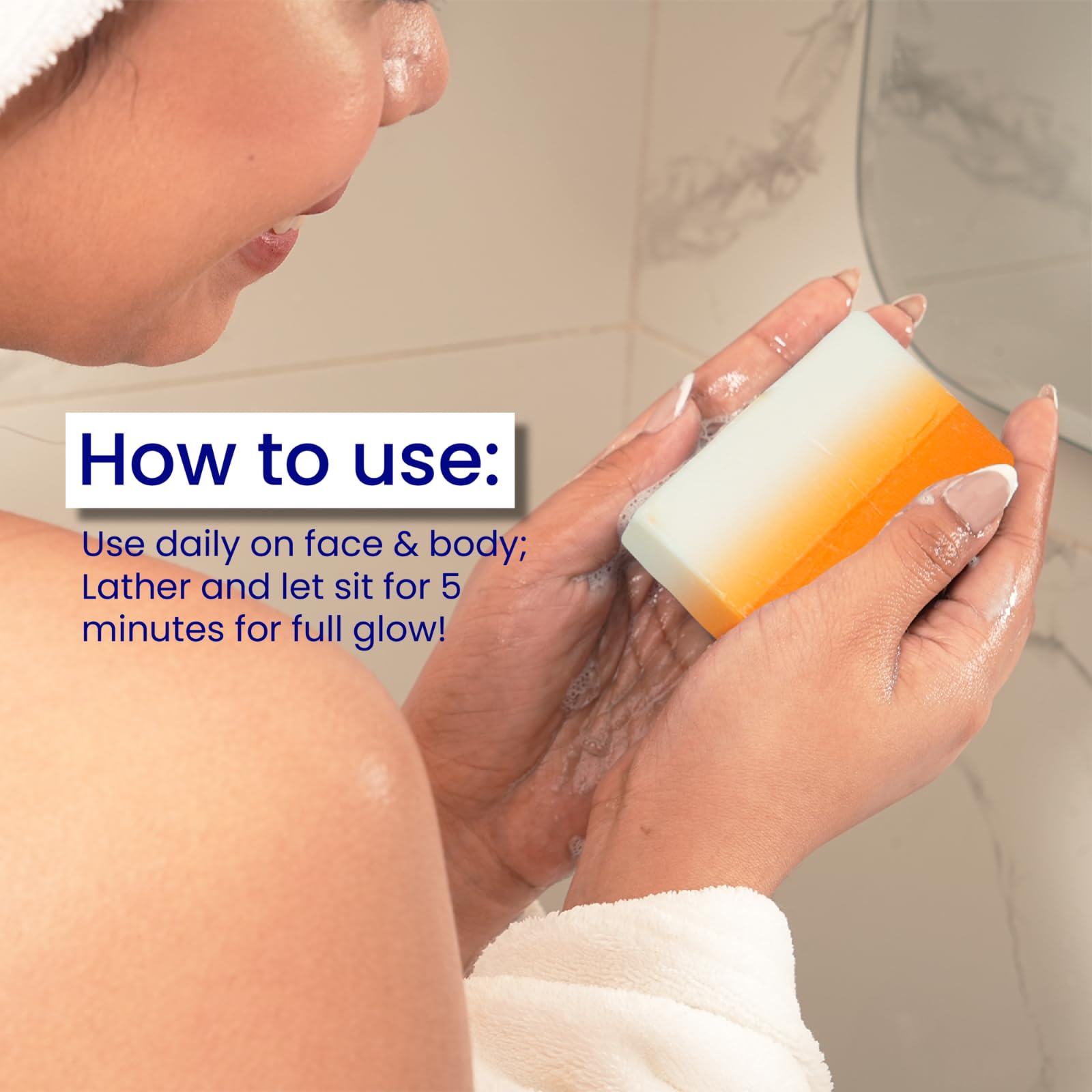 Relumins Glutathione Soap bar smooths knees and elbows.