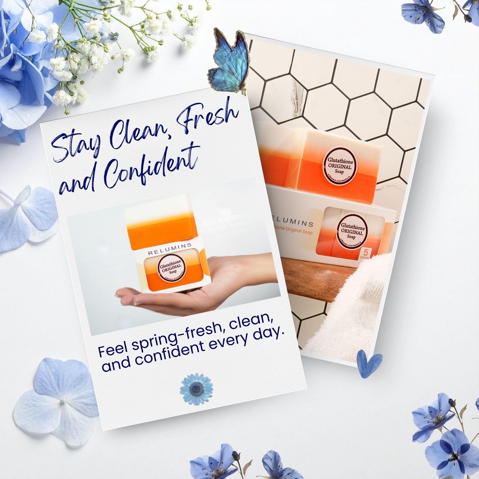 Relumins Glutathione Soap bar hydration boosting lather for supple skin.