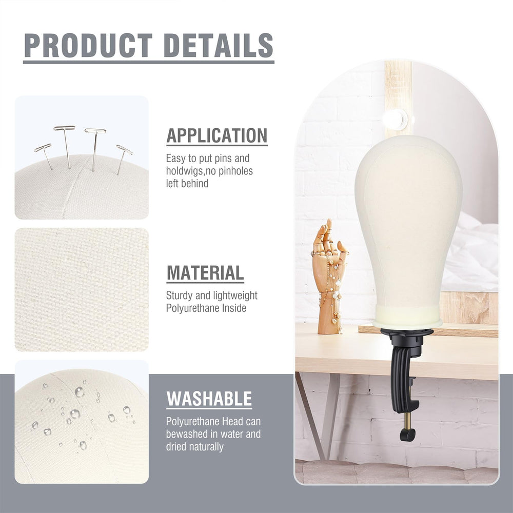 Relx canvas head with foam interior supports durable pinning during styling.