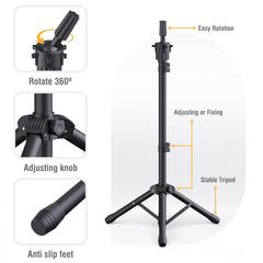 Relx mannequin head kit shows easy-setup tripod base.