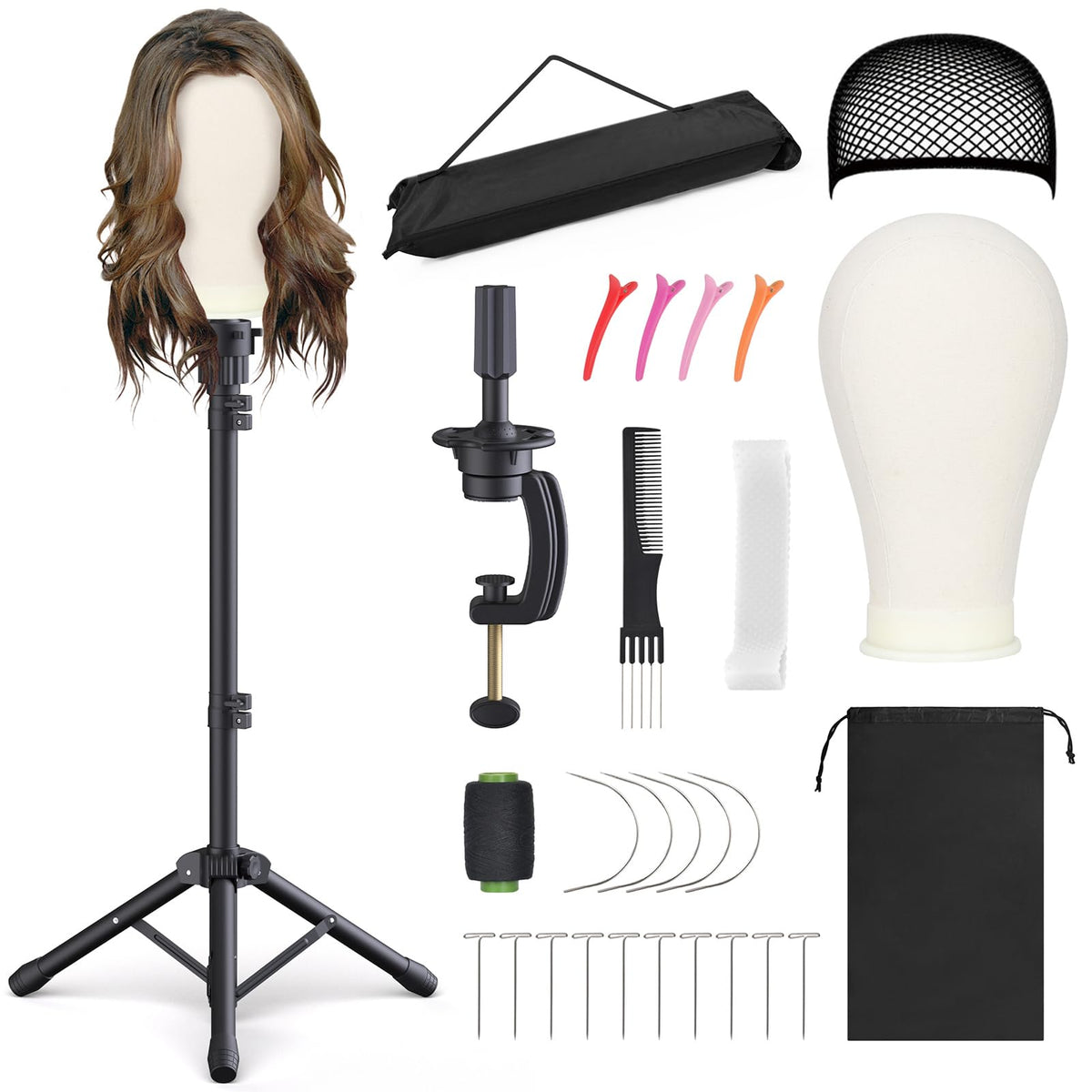 Relx reinforced wig stand with mannequin head for stable styling.