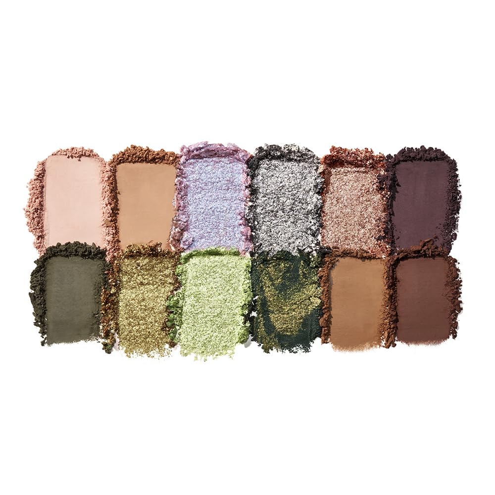Open palette reveals swatches and arrangement of matte, shimmer, and duochrome shades