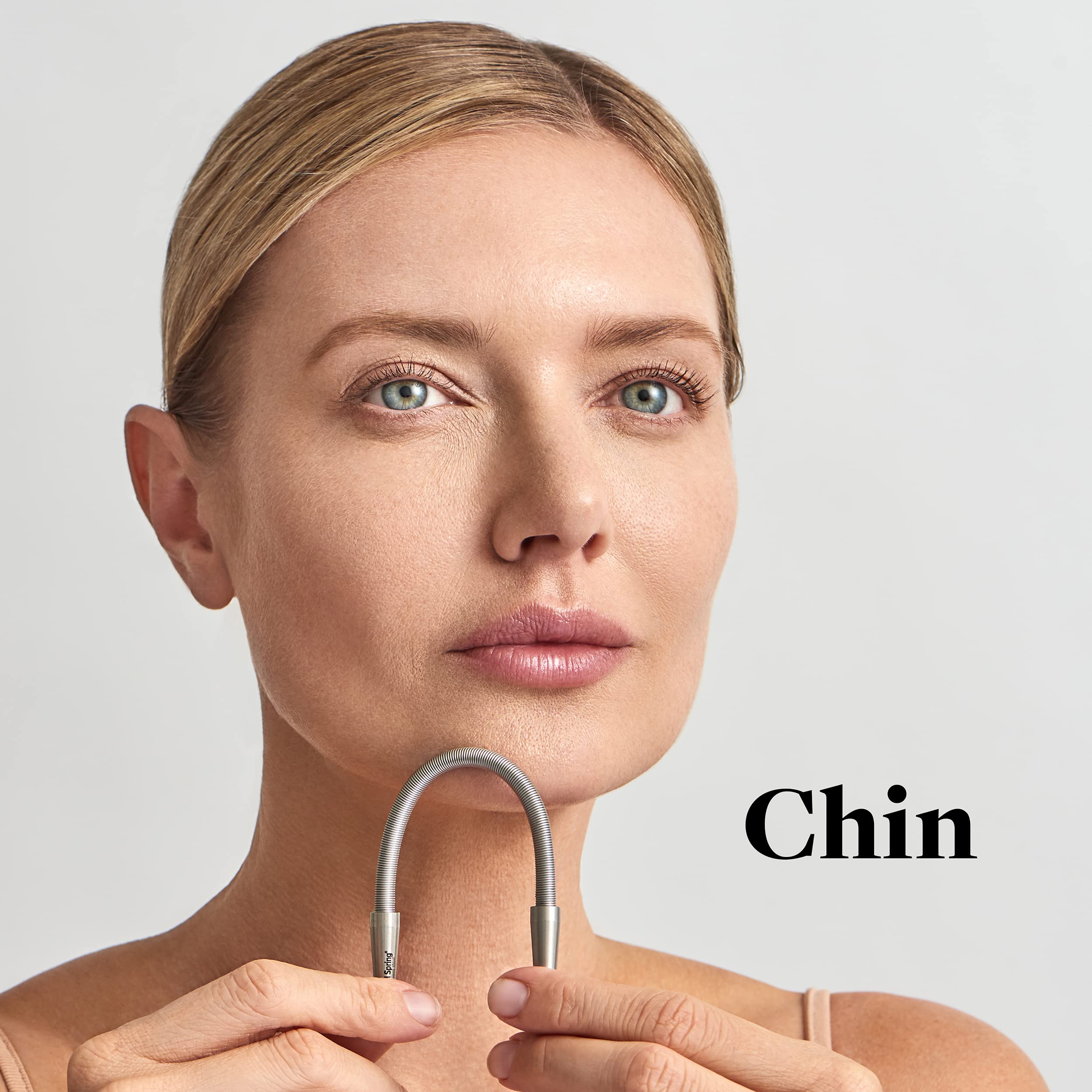 R.E.M Spring facial hair remover used on chin and cheeks for natural-looking results.