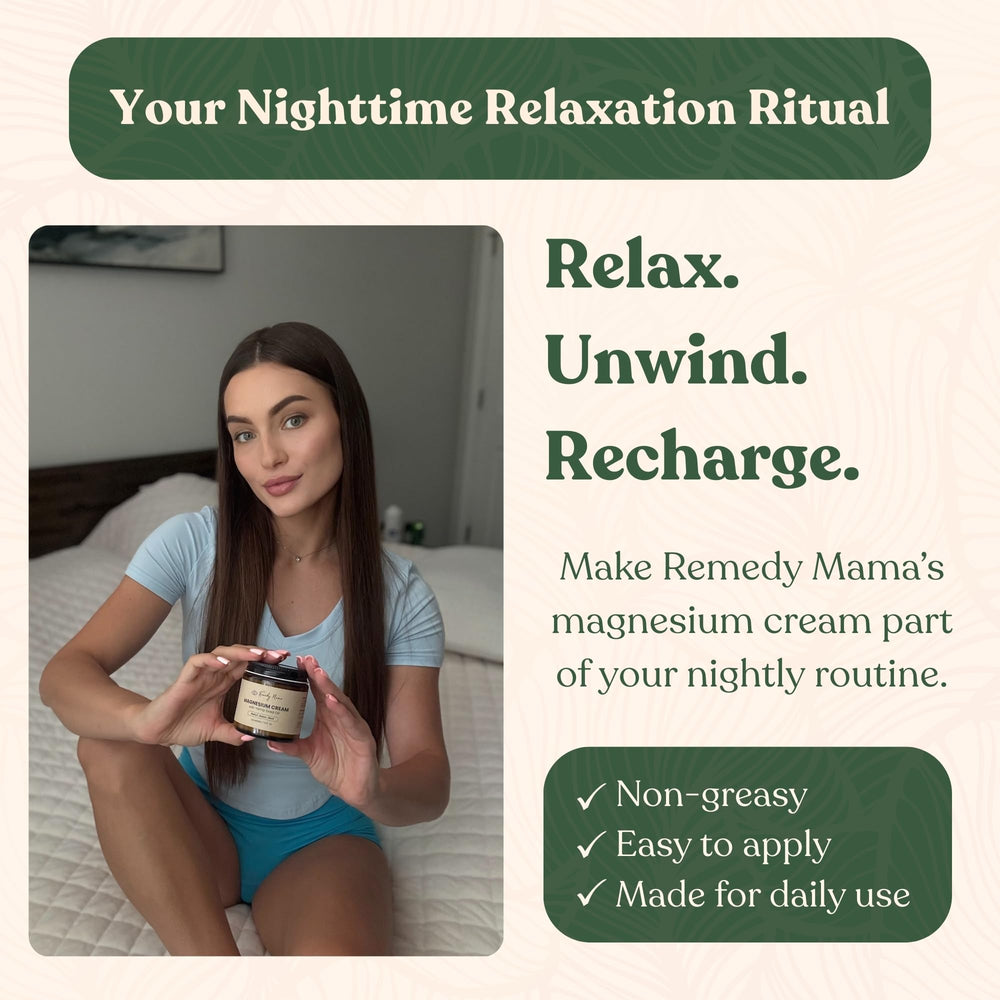 Remedy Mama Magnesium Cream hemp seed oil supports soft skin.
