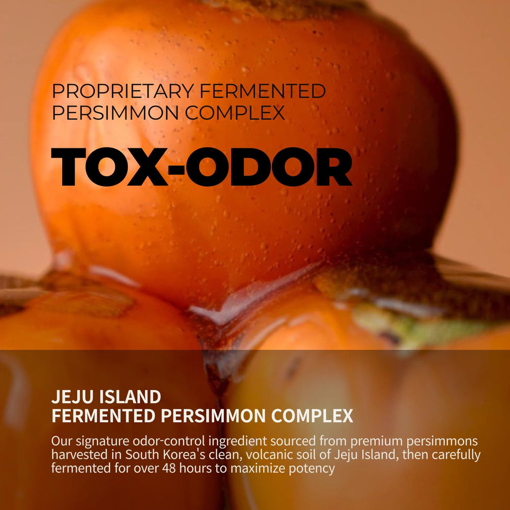 Persimmon extract label signals natural odor-neutralizing ingredients.