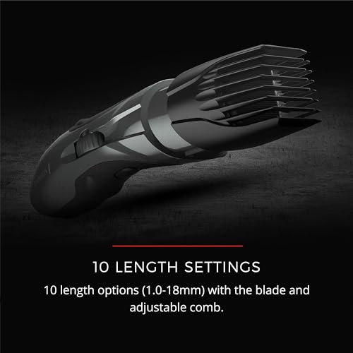 Remington Barba Trimmer showing 9-length settings for versatile styling.