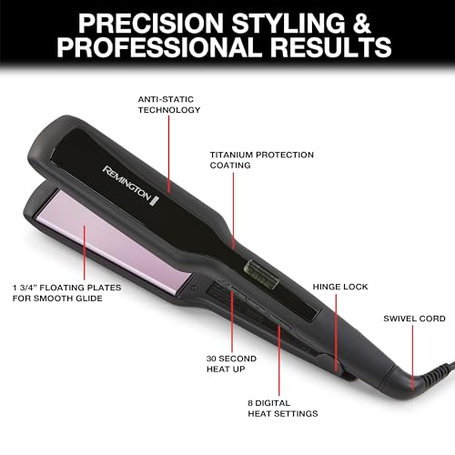 Remington anti-static technology photo shows reduced flyaways for a polished look.