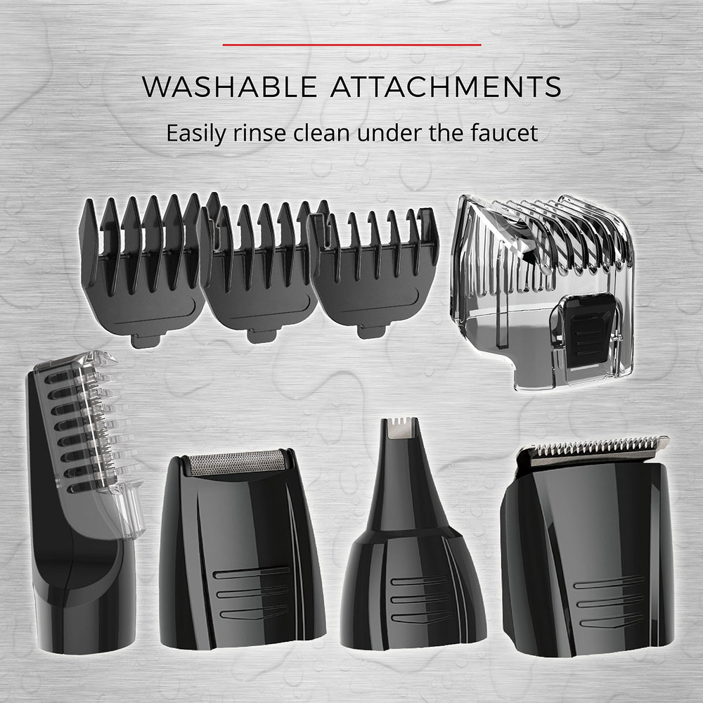 Remington PG526 washable attachments rinse clean after trimming.