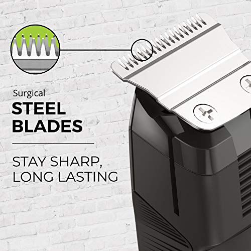 Remington PG6025 adjustable comb with eight lengths for versatile styling.