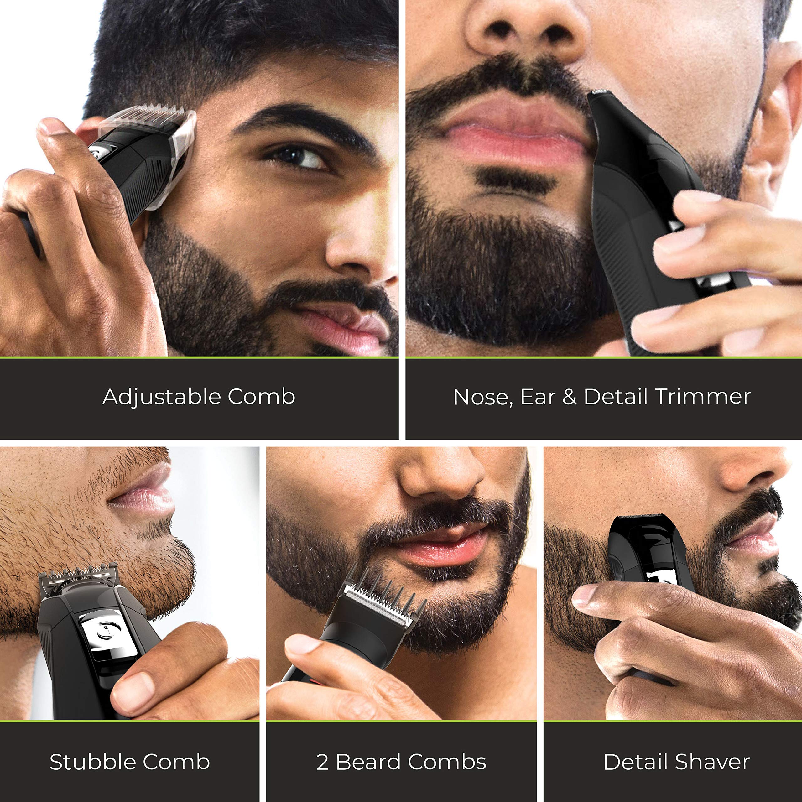 Remington PG6025 beard and stubble combs in 3mm-6mm-9mm for shaping.