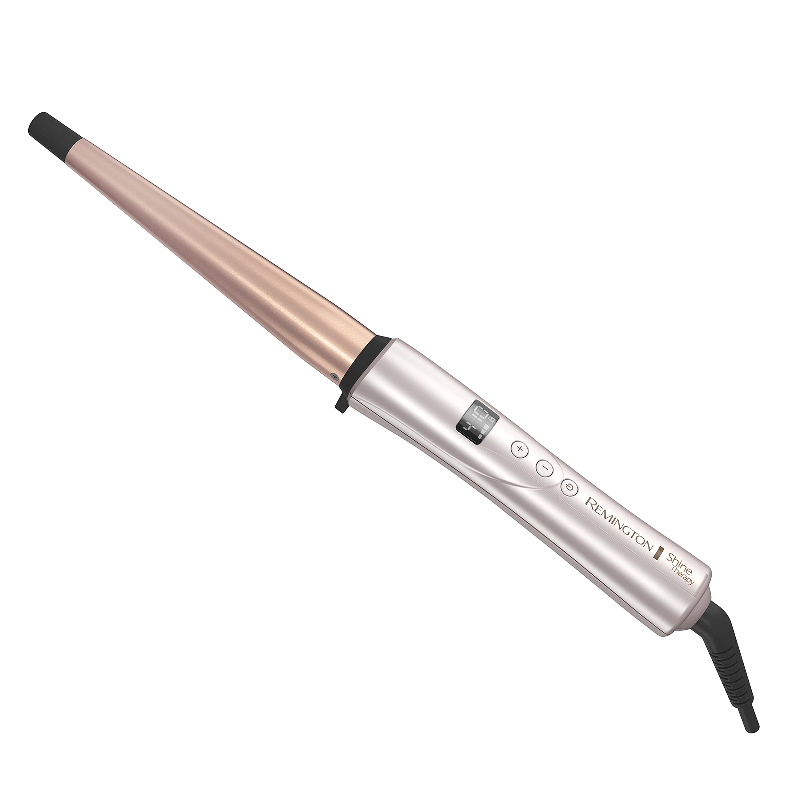 Remington Shine Therapy argan oil keratin infused barrel for smooth, radiant curls.