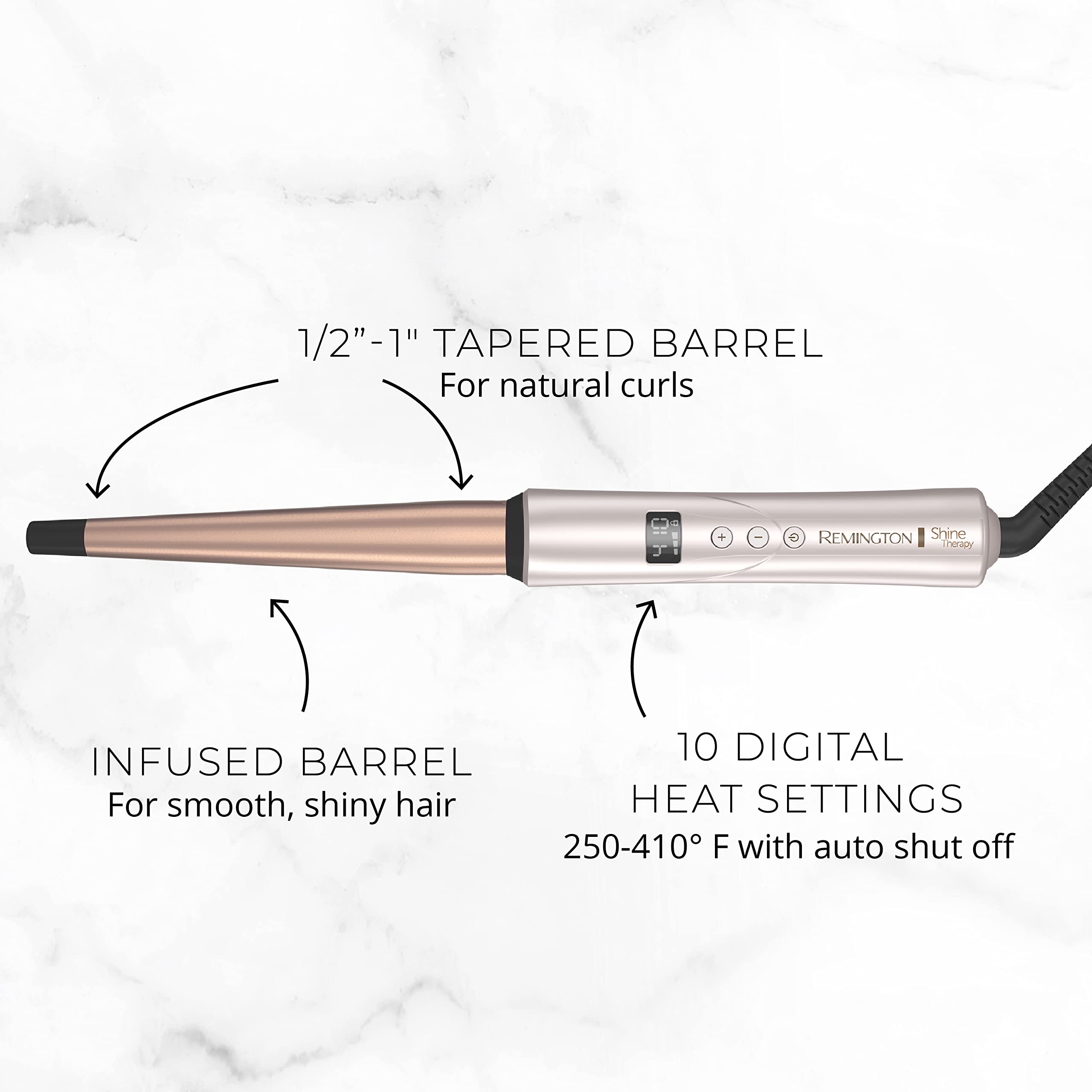 Remington Shine Therapy ceramic infusion technology ensures even heat distribution.
