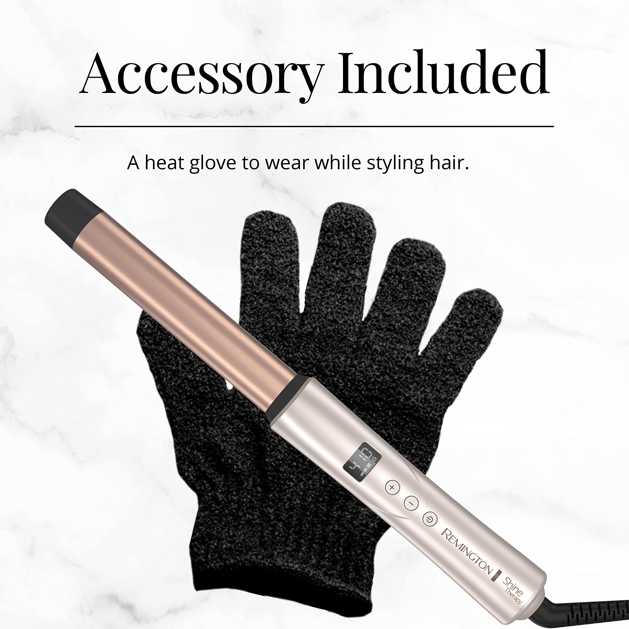 Remington Shine Therapy digital heat settings offer tailored styling for different hair types.